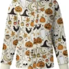 Cream Moon Skull Ghosts Halloween Scrub Jacket product image