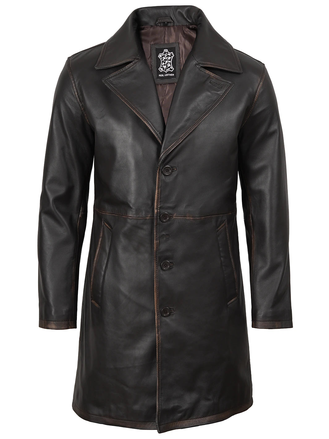 Men's Real Leather 3 4 Length Dark Brown Car Coat Men's Real Leather 3 4 Length Dark Brown Car Coat product image