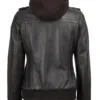 Women's Dark Brown Rub Off Leather Jacket with Removable Hood product image