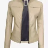 Dodge Beige Women’s Cafe Racer Leather Jacket product image