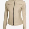 Dodge Beige Women’s Cafe Racer Leather Jacket product image