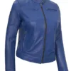 Dodge Women's Blue Leather Cafe Racer Jacket Dodge Women's Blue Leather Cafe Racer Jacket product image