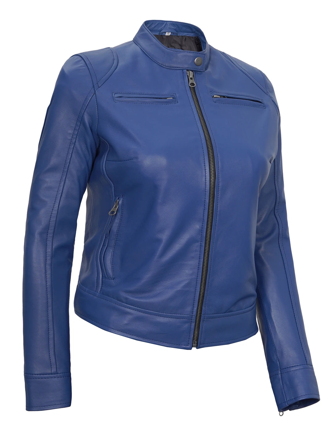 Dodge Women's Blue Leather Cafe Racer Jacket Dodge Women's Blue Leather Cafe Racer Jacket product image