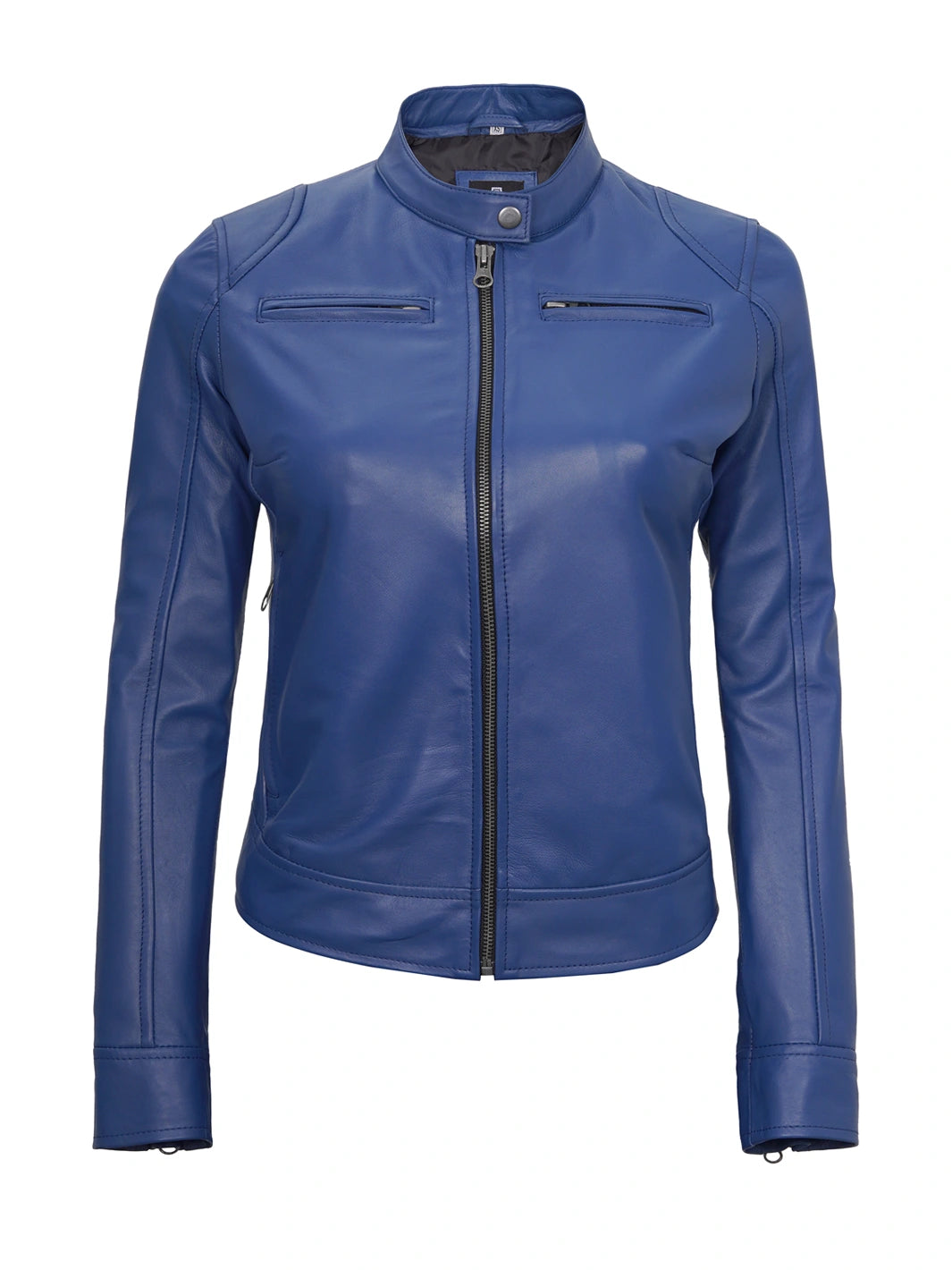 Dodge Women's Blue Leather Cafe Racer Jacket Dodge Women's Blue Leather Cafe Racer Jacket product image