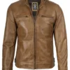 Dodge Men's Camel Brown Leather Cafe Racer Jacket product image