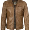 Dodge Men's Camel Brown Leather Cafe Racer Jacket product image