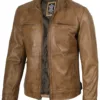 Dodge Men's Camel Brown Leather Cafe Racer Jacket product image