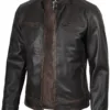 Dodge Men's Rub-Off Dark Brown Cafe Racer Leather Jacket product image