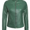 Dodge Womens Biker Style Green Leather Jacket product image