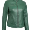 Dodge Womens Biker Style Green Leather Jacket product image