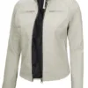 Dodge Women's Off White Cafe Racer Leather Jacket product image