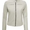 Dodge Women's Off White Cafe Racer Leather Jacket product image
