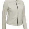 Dodge Women's Off White Cafe Racer Leather Jacket product image