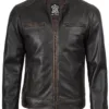 Dodge Men's Rub-Off Dark Brown Cafe Racer Leather Jacket Dodge Men's Rub-Off Dark Brown Cafe Racer Leather Jacket product image
