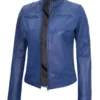 Dodge Women's Blue Leather Cafe Racer Jacket product image