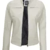 Dodge Women's Off White Cafe Racer Leather Jacket product image