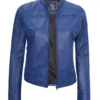Dodge Women's Blue Leather Cafe Racer Jacket Dodge Women's Blue Leather Cafe Racer Jacket product image