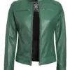 Dodge Womens Biker Style Green Leather Jacket product image