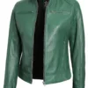 Dodge Womens Biker Style Green Leather Jacket product image