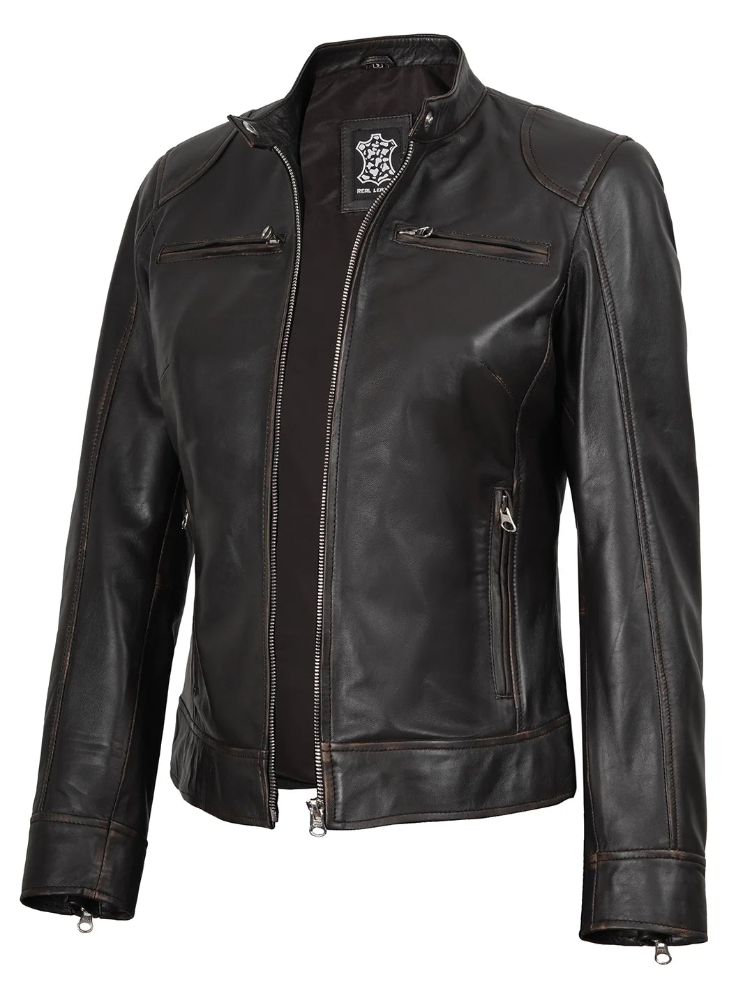 Dodge Women's Rub Off Brown Vintage Leather Jacket product image