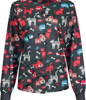 Dogs Cats Bones Halloween Scrub Jacket product image