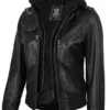 Edinburgh Women's Bomber Black Leather Jacket with Removable Hood product image