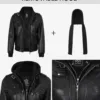 Edinburgh Women's Bomber Black Leather Jacket with Removable Hood Edinburgh Women's Bomber Black Leather Jacket with Removable Hood product image