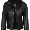 Edinburgh Women's Bomber Black Leather Jacket with Removable Hood Edinburgh Women's Bomber Black Leather Jacket with Removable Hood product image
