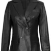 Women's Black Double Breasted Leather Blazer Women's Black Double Breasted Leather Blazer product image