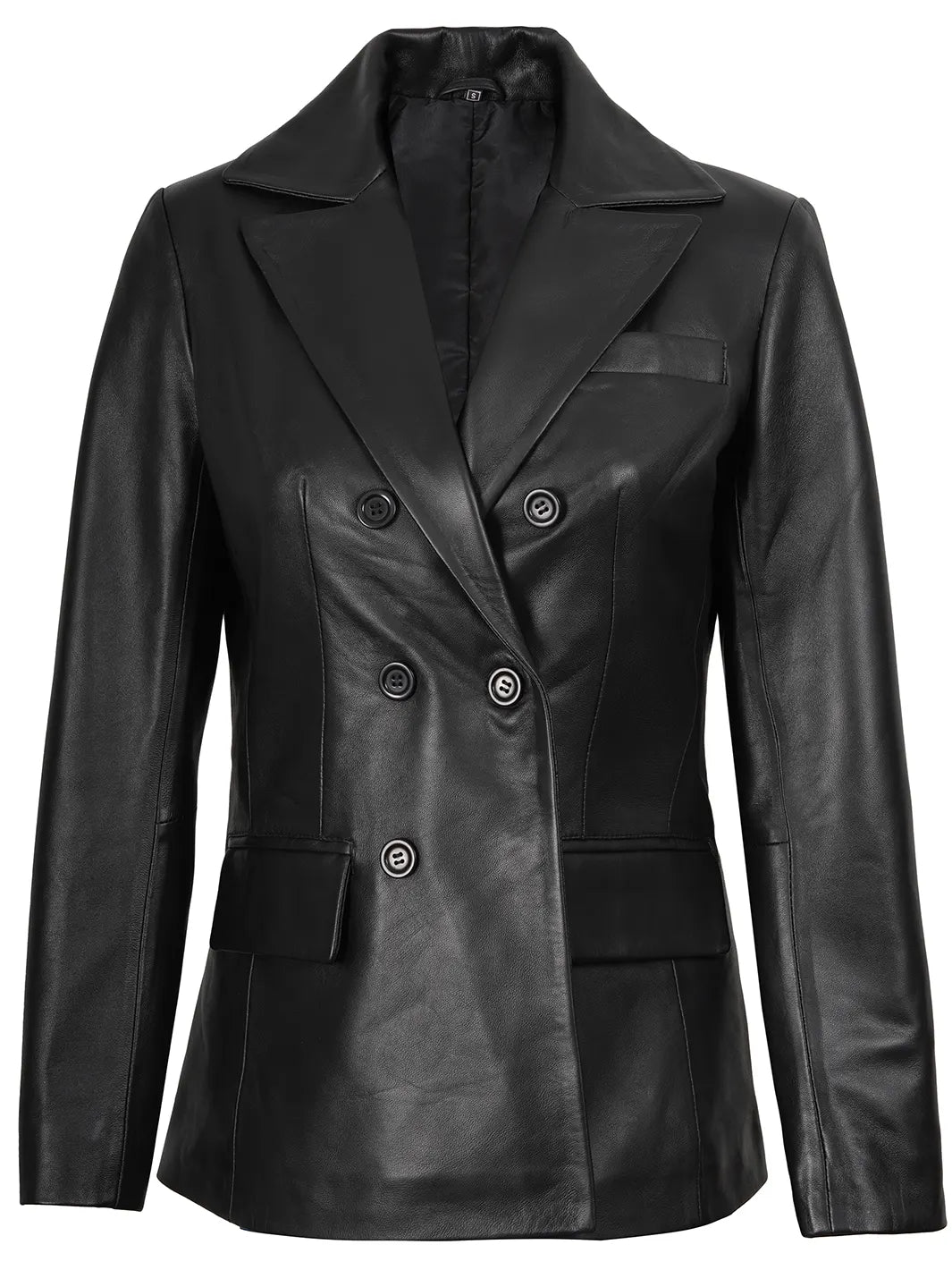 Women's Black Double Breasted Leather Blazer Women's Black Double Breasted Leather Blazer product image