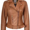 Elisa Womens Tan Biker Style Leather Jacket Elisa Womens Tan Biker Style Leather Jacket product image