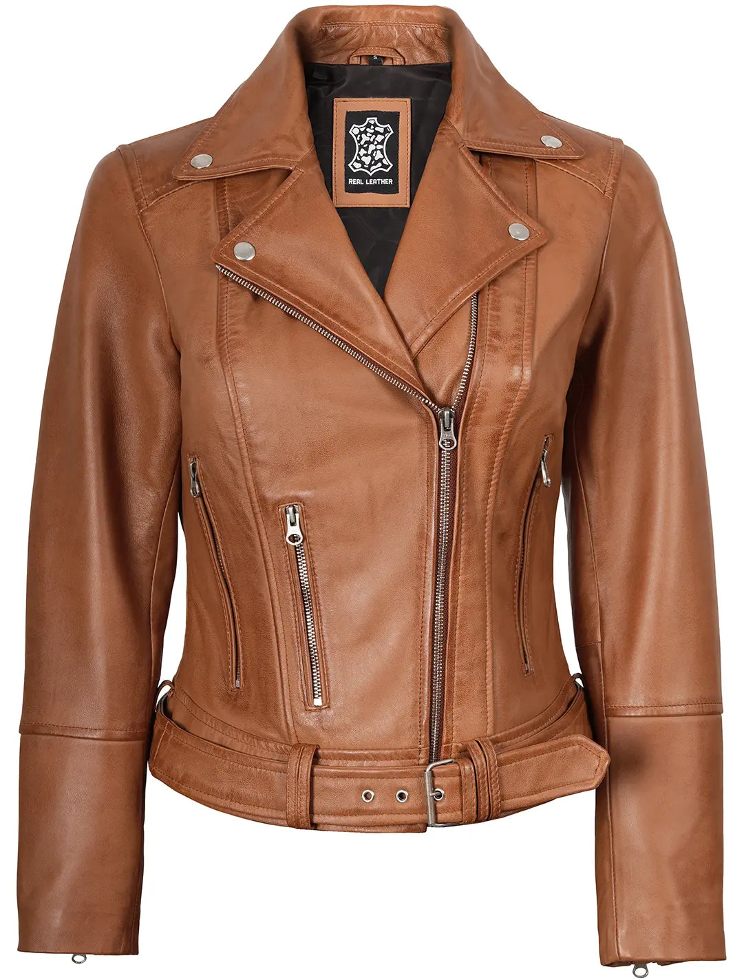 Elisa Womens Tan Biker Style Leather Jacket Elisa Womens Tan Biker Style Leather Jacket product image