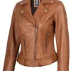 Elisa Womens Tan Biker Style Leather Jacket product image