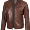 Mens Cognac Brown Cafe Racer Leather Jacket product image