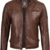 Mens Cognac Brown Cafe Racer Leather Jacket product image