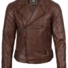 Frisco Mens Dark Brown Quilted Asymmetrical Leather Biker Style Jacket product image