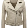 Genuine Cafe Racer Motorcycle Beige Leather Jacket Womens product image