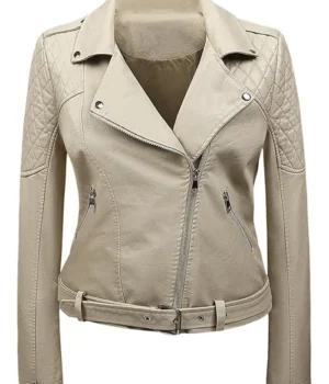 Genuine Cafe Racer Motorcycle Beige Leather Jacket Womens product image