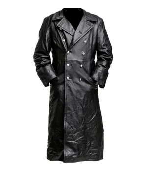 German Classic Officer WW2 Military Uniform Black Leather Trench Coat product image