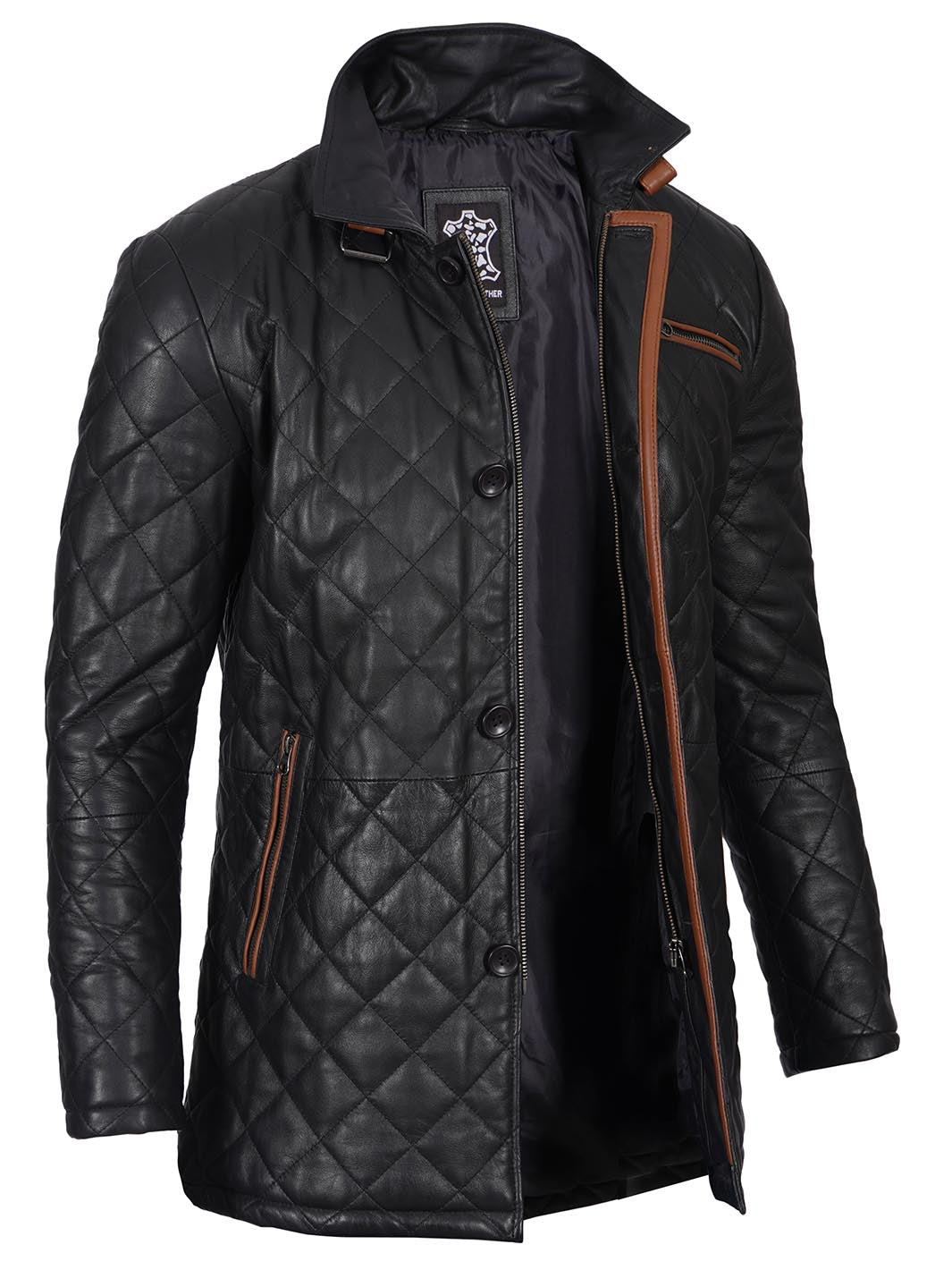 Glen Mens Black Quilted Leather Car Coat Glen Mens Black Quilted Leather Car Coat product image