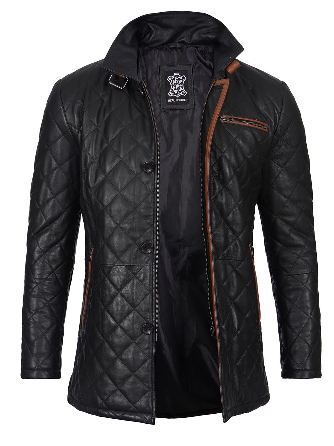Glen Mens Black Quilted Leather Car Coat Glen Mens Black Quilted Leather Car Coat product image