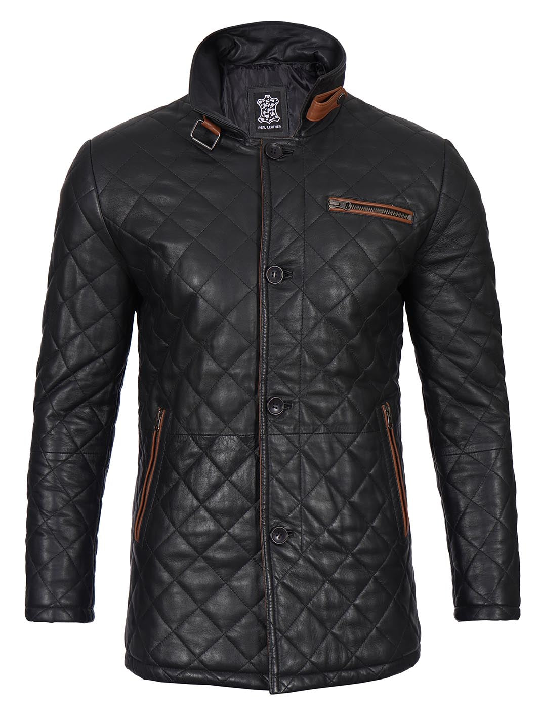 Glen Mens Black Quilted Leather Car Coat Glen Mens Black Quilted Leather Car Coat product image