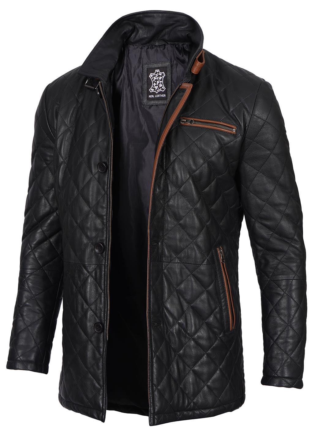 Glen Mens Black Quilted Leather Car Coat Glen Mens Black Quilted Leather Car Coat product image