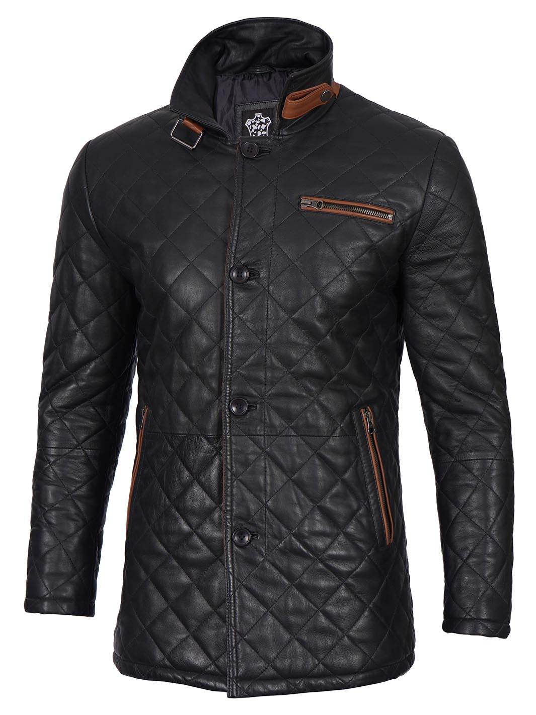 Glen Mens Black Quilted Leather Car Coat Glen Mens Black Quilted Leather Car Coat product image
