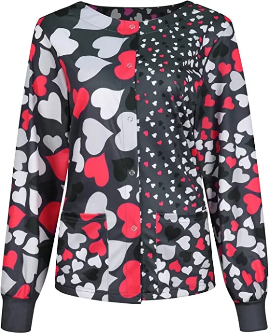 Grey and Red Hearts Halloween Scrub Jacket Grey and Red Hearts Halloween Scrub Jacket product image