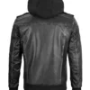 Men's Bomber Dark Grey Leather Jacket with Removable Hood product image