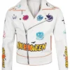 Halloween Pumpkin Asymmetrical White Leather Jacket product image