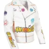 Halloween Pumpkin Asymmetrical White Leather Jacket product image