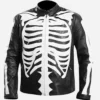 Halloween Skeleton Print Black Leather Jacket product image