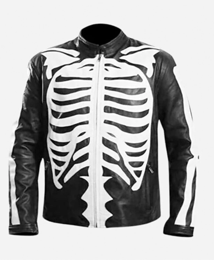 Halloween Skeleton Print Black Leather Jacket Halloween Skeleton Print Black Leather Jacket product image